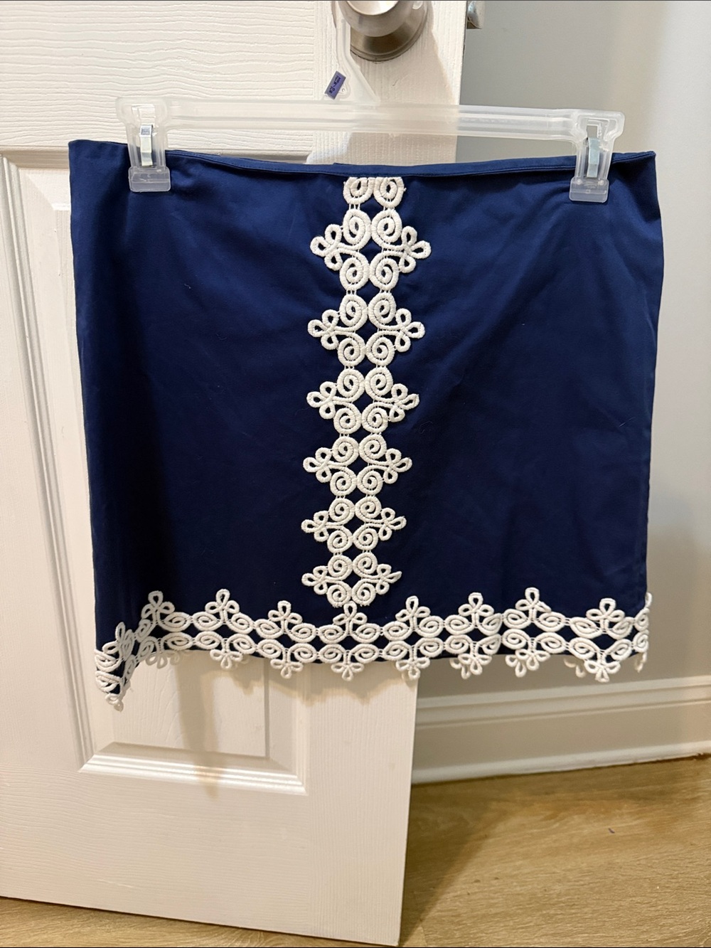 Lilly Pulitzer Navy Mini Skirt with White Crochet Trim